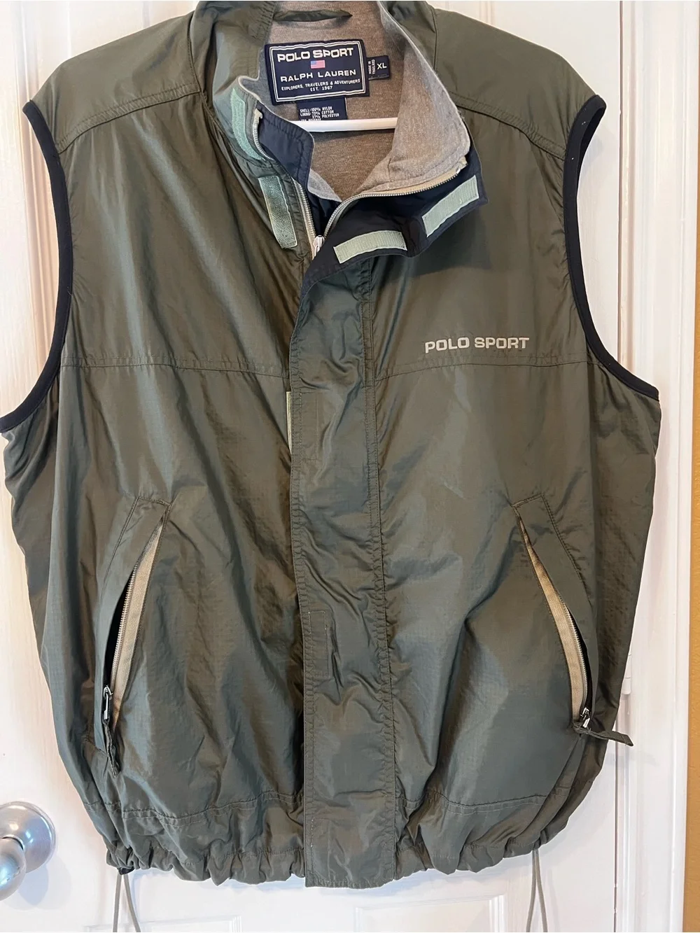 Polo Sport Ralph Lauren Vintage 90s Olive Green Windbreaker Vest, Size XL